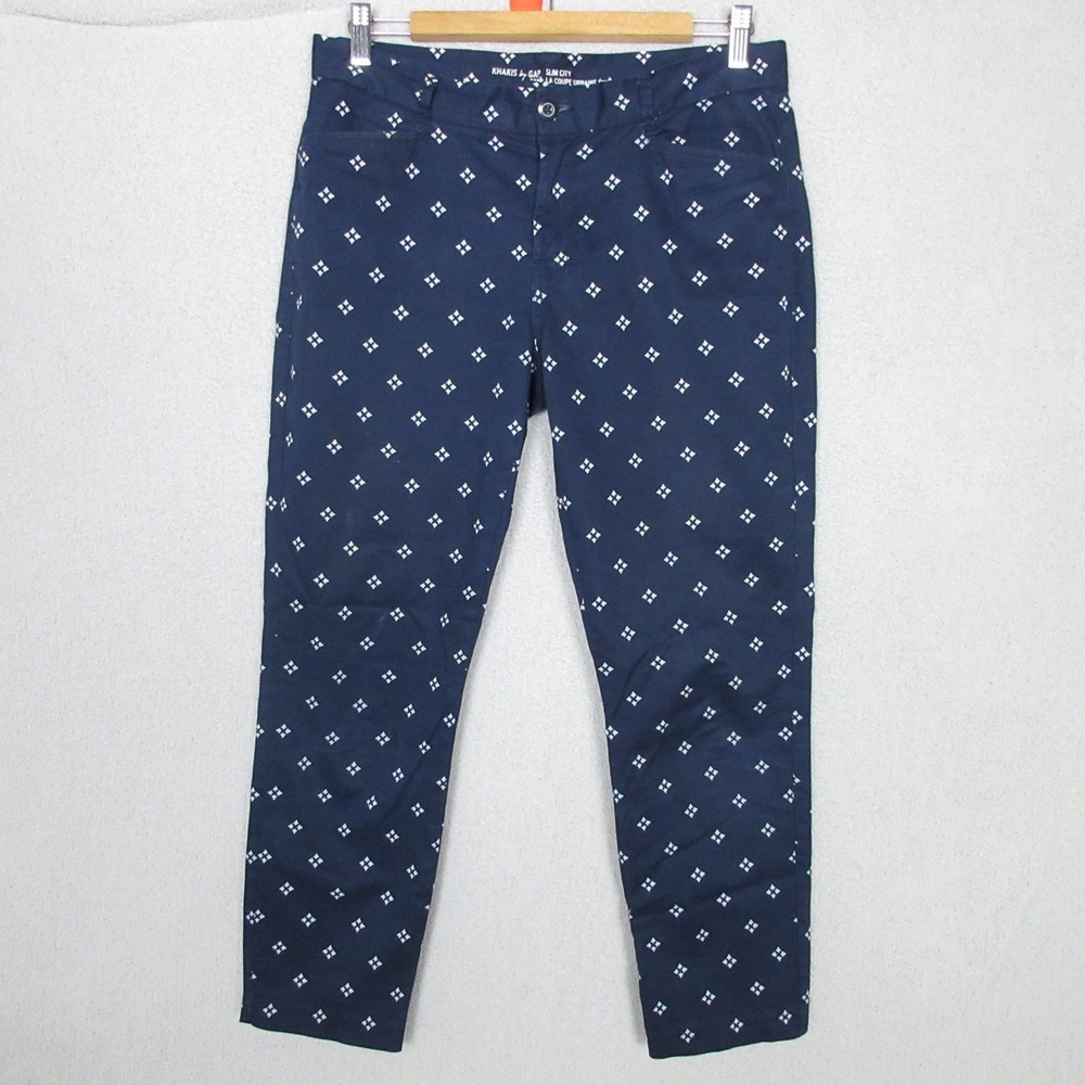 Khakis by GAP Slim City Pants Navy‎ White Geometric Print Chino Women's 6R